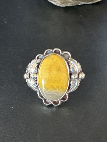 Navajo Yellow Bumble Bee Jasper Ring | Sterling Silver | Sz 9 | Authentic Native American Handmade | 14943