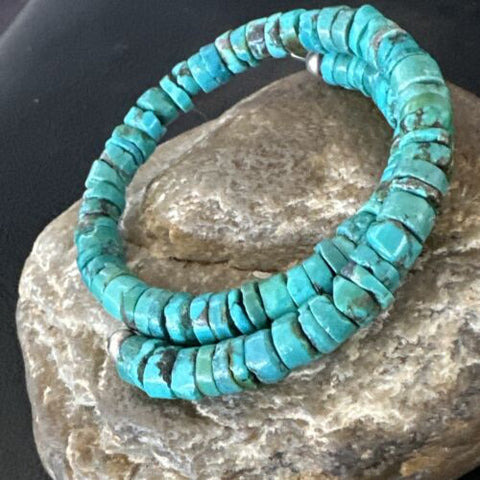 Navajo Turquoise Heishi Stainless Steel Memory Wire Bracelet 6mm 17612