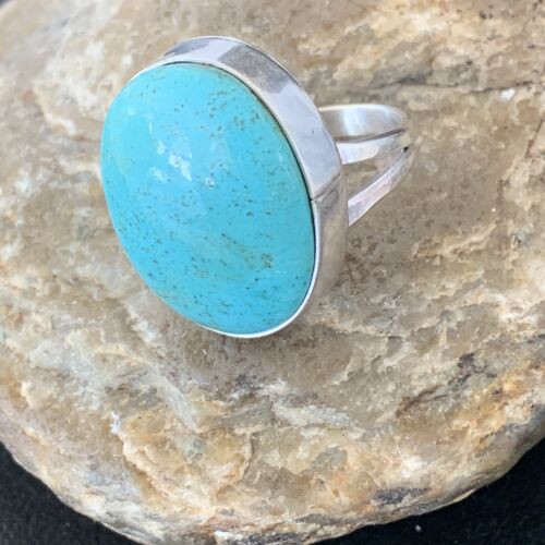 Men's Navajo Blue Kingman Turquoise Ring | Sterling Silver Oval | Sz 10 | 14885