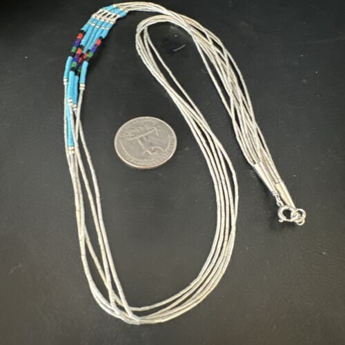 Multi-Color Liquid Silver Heishi Necklace | 5-Strand Sterling Tubes | 25" | 15137