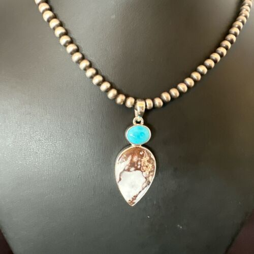 Navajo Wild Horse | Blue Kingman Turquoise Necklace | Sterling Silver | SW Pendant | 17317