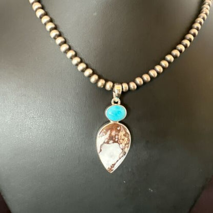 Navajo Wild Horse | Blue Kingman Turquoise Necklace | Sterling Silver | SW Pendant | 17317