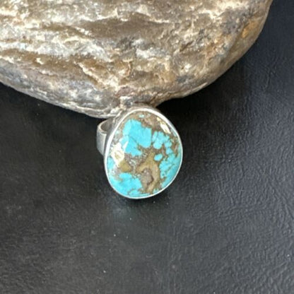 Navajo Blue Turquoise #8 Ring | Sterling Silver | Sz 9.5 | Authentic Native American Handmade | 14964