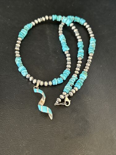 Navajo Kingman Turquoise Pendant Necklace | Sterling Silver | Native American Handmade | 14829