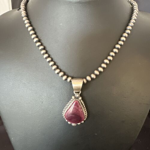 Navajo Purple Spiny Oyster Pendant with Pearls | Sterling Silver Necklace | Authentic Native American Handmade | 16058