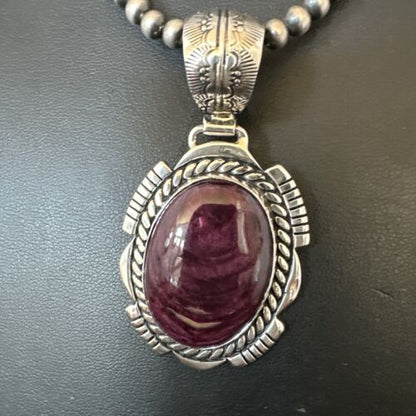 Navajo Pearls Purple Spiny Oyster Pendant | Sterling Silver | Native American Handmade | 16354