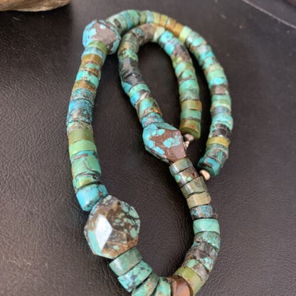 Navajo Turquoise Heishi Spiderweb Necklace | Sterling Silver | 21" | Authentic Native American Handmade | 12505