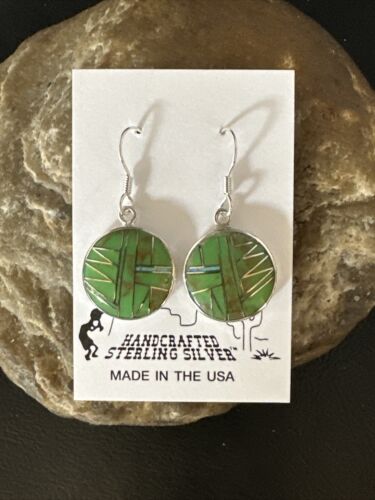 Southwestern Sterling Silver Green Gaspeite Inlay Earrings | 1" | Navajo | 14935