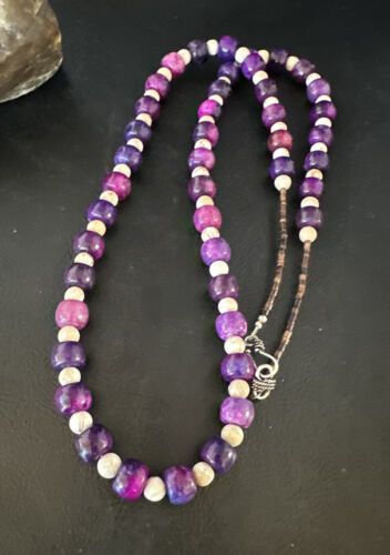 Navajo Purple Sugilite Bead Jasper Necklace | Sterling Silver | 29" | Authentic Native American Handmade | 15347