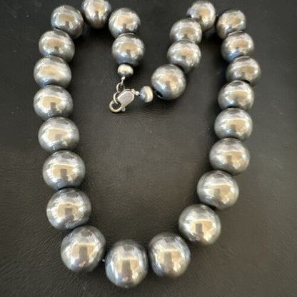Navajo Pearls Necklace | XL Round 18mm Sterling Silver | 17" Single Strand | Authentic Native American Handmade | 17158