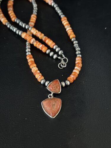 Women's Navajo | Sterling Silver | Orange Spiny Oyster Pendant Necklace | Multi-Stone | 14848