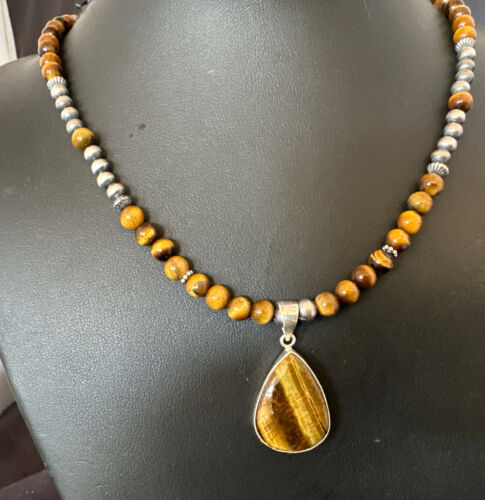 Southwestern Coffee Brown Tiger's Eye Pendant Necklace | Sterling Silver | 15864