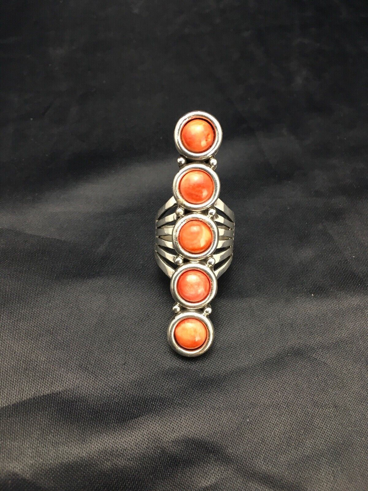 Navajo Red Spiny Oyster Cluster Ring | Authentic Native American Sterling Silver | Multi-Stone | Sz 8.75 | 02586