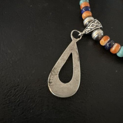 Navajo Spiny Oyster Turquoise Lapis Inlay Pendant Necklace | Sterling Silver | 21" | 16769