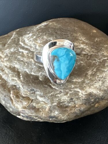 Sterling Silver Blue Kingman Turquoise Ring | Sz 10 | Authentic Native American Handmade | 17601
