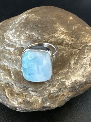 Navajo Blue Larimar Ring | Sterling Silver | Sz 8 | Authentic Native American Handmade | 17585