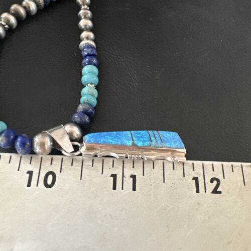 Navajo Opal Inlay Pendant Turquoise & Lapis | Sterling Silver Necklace | Native American Handmade | 16847