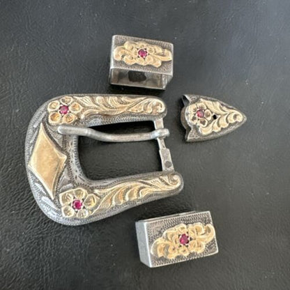 14k Gold Rubies Ranger Belt Buckle | Sterling Silver | Navajo Handmade | 16968