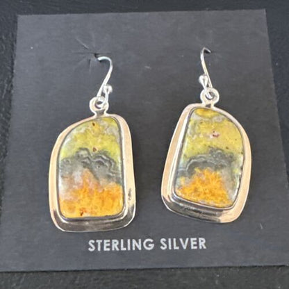Navajo Bumblebee Jasper Earrings | Sterling Silver | Authentic Native American Handmade | 15811