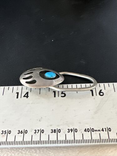 Bearpaw Kingman Turquoise Keyring | Navajo Sterling Silver | Authentic Native American Handmade | 14875