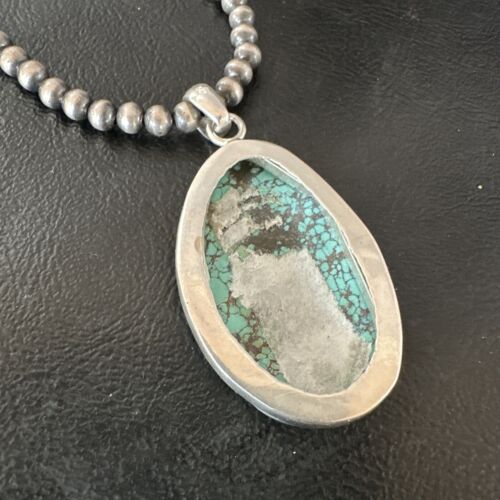 Men's Navajo Blue Spiderweb Turquoise Pendant Necklace | Sterling Silver | Authentic Native American Handmade | 16194