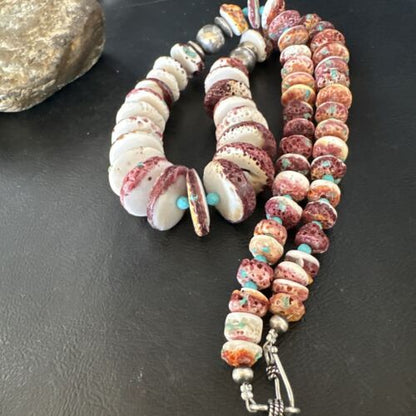 Purple Spiny Oyster & Turquoise Necklace | Navajo Sterling Silver | Authentic Native American | 25" | 15023