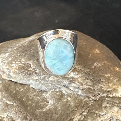 Navajo Blue Larimar Ring | Sterling Silver | Sz 7 | Authentic Native American Handmade | 17665
