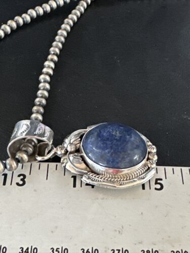 Men's Denim Lapis Lazuli Pendant Necklace | Navajo Beads | Sterling Silver | Authentic Native American Handmade | 14884