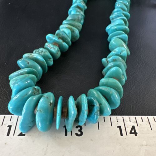 Navajo Blue Kingman Nugget Turquoise Necklace | Sterling Silver | 28" | Authentic Native American Handmade | 15290