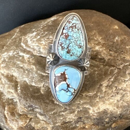 Navajo Blue Golden Hills Turquoise Multi-Stone Ring | Authentic Native American Sterling Silver | Sz 7 | 16284