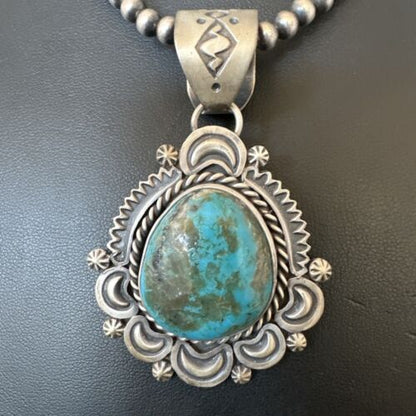 Navajo Blue Kingman Turquoise Pendant Necklace | Sterling Silver | 20" | Authentic Native American Handmade | 16352