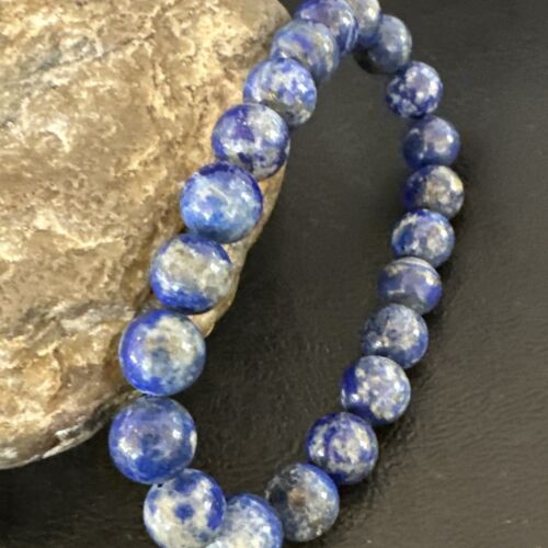 Women's Blue Denim Lapis Lazuli Stretch Bead Bracelet | 9mm | 7.5" | 16489