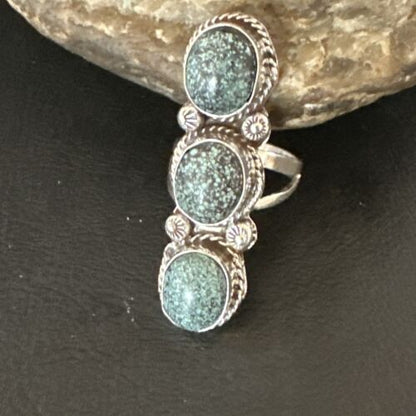 Navajo Blue Spiderweb Turquoise Cluster Ring | Authentic Native American Sterling Silver | Multi-Stone | Sz 9 | 16704