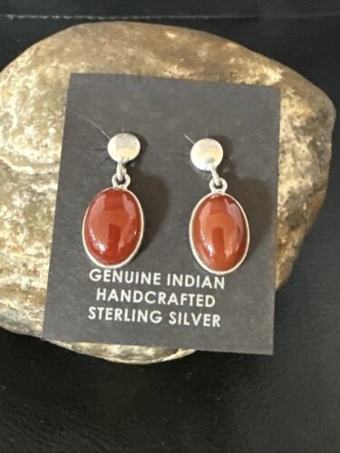 Navajo Burgundy Carnelian Dangle Earrings | Sterling Silver | Authentic Native American Handmade | 14924