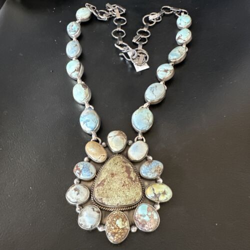 Navajo Blue Golden Hills Turquoise Lariat Necklace Pendant | Authentic Native American Handmade | 16184