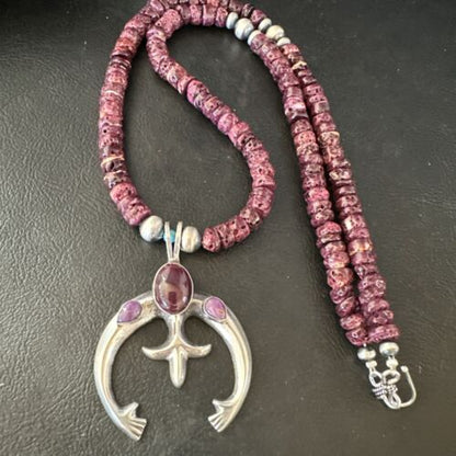 Navajo Purple Spiny Oyster Naja Pendant Necklace | Sterling Silver | 24" | Authentic Native American Handmade | 15537