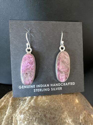 Purple Mojave Turquoise Dangle Earrings | Sterling Silver | Authentic Native American Handmade | 15785