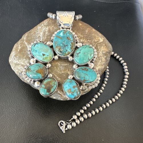 Men's Blue Turquoise Naja Pendant Necklace | Navajo Pearls | Sterling Silver | Native American Handmade | 16108
