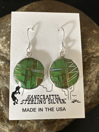Southwestern Sterling Silver Green Gaspeite Inlay Earrings | 1" | Navajo | 14935