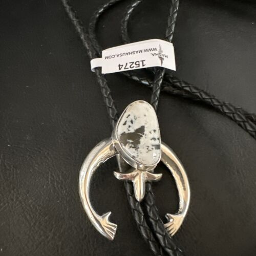Men's Naja White Buffalo Turquoise Bolo Tie | Navajo Sterling Silver | Authentic Native American Handmade | 15274