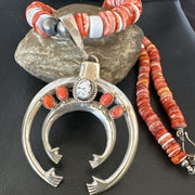 Navajo White Buffalo Spiny Oyster Naja Pendant Necklace | Sterling Silver | 25" | Authentic Native American Handmade | 17421