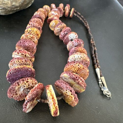 Navajo Purple Spiny Oyster Shell Graduated Necklace | Sterling Silver | 28" | Authentic Native American Handmade | 17175