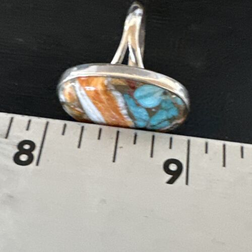 Navajo Turquoise Spiny Oyster Ring | Sterling Silver | Sz 8 | Authentic Native American Handmade | 16612