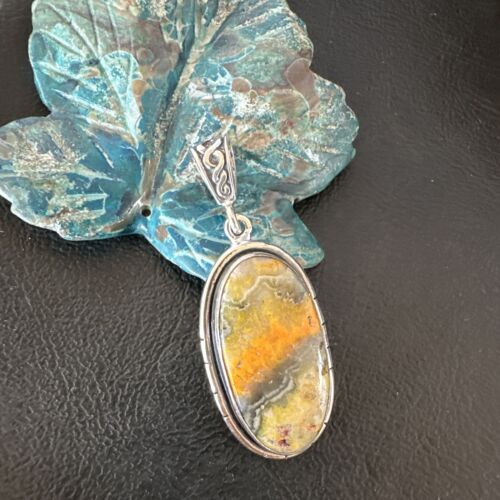 Navajo Bumblebee Jasper Pendant Necklace | Sterling Silver | Authentic Native American Handmade | 15957