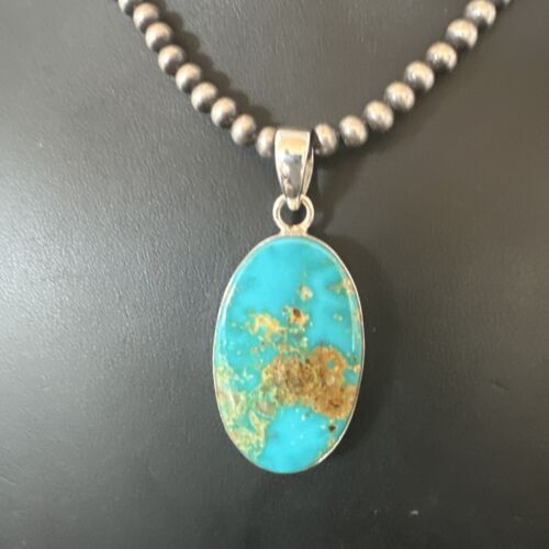 Blue Kingman Turquoise Pendant | Navajo Pearls | Sterling Silver Necklace 20" | 16688