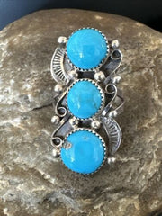 Navajo Blue Kingman Turquoise Cluster Ring | Authentic Native American Sterling Silver | Multi-Stone | Sz 7 | 16323