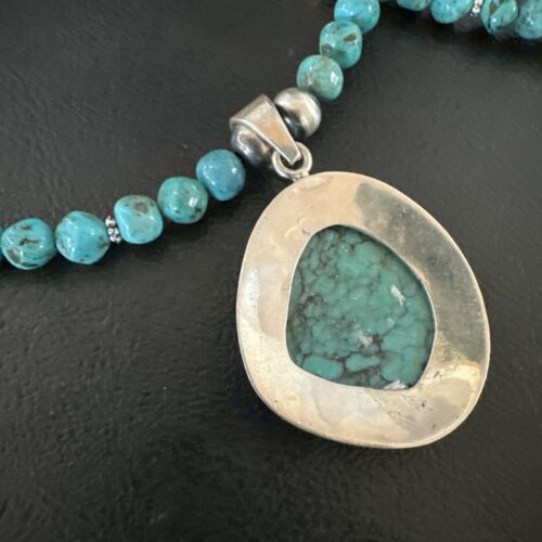 Men's Blue Spiderweb Turquoise Pendant Necklace | Navajo Sterling Silver | Authentic Native American Handmade | 17085