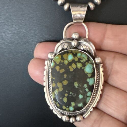 Navajo Green Turquoise Necklace | Sterling Silver | Authentic Native American Handmade | 15041