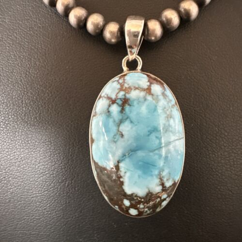 Navajo Blue Spiderweb Turquoise Pendant Necklace | Sterling Silver | Authentic Native American Handmade | 17018