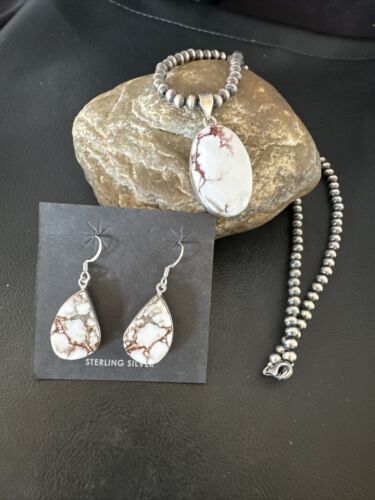 Navajo Wild Horse Necklace Pendant and Earrings Set | Sterling Silver | Authentic Native American Handmade | 15739